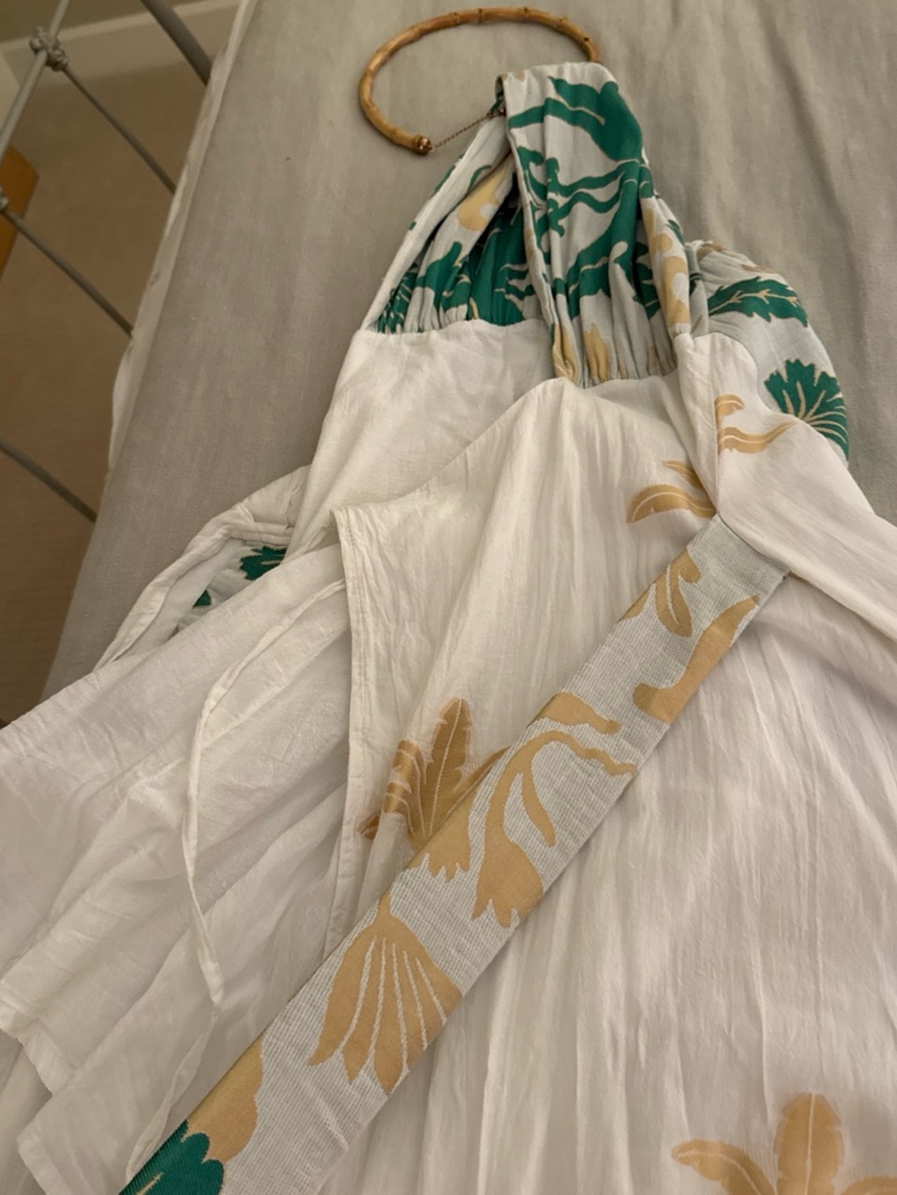 Tropical Green & Cream Halter Maxi Dress - Picture 3 of 6